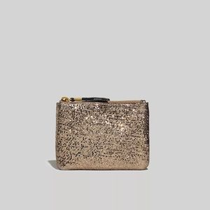 madewell small zip pouch in metallic leather NWT
